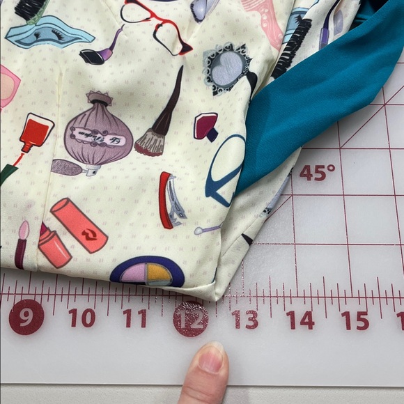 UNIQUE VINTAGE Retro Novelty "Make Up" Print SHT SLV Belted Full Skirt Dress XS - Picture 14 of 16